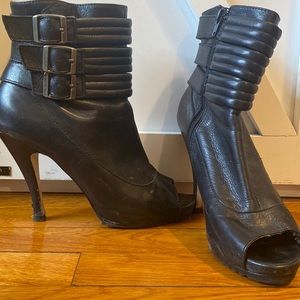 Leather open toe ankle boots